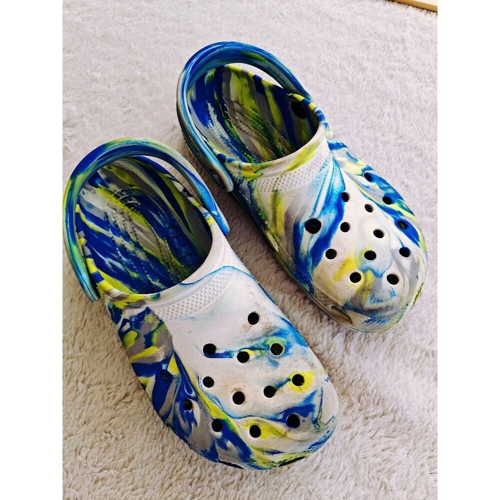 Crocs Kids Classic Marbled Clog J6 Big Kids Blue Green White 207464